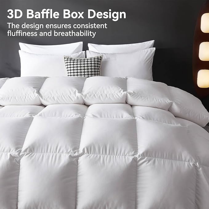L LOVSOUL Organic 75% Down Fiber Comforter Oversize King Size,850+FP,1200TC,Extra Fluffy,Hotel Style,Luxury Ultra Soft All Season White Duvet Insert with 8 Corner Tabs