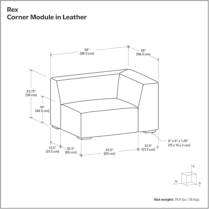 SIMPLIHOME Rex Corner Sofa Module in Full-Grain Genuine Leather, Sienna, 38-inches Wide, Handcrafted Modern-Style Corner Accent Chair for Living Room and Family Room