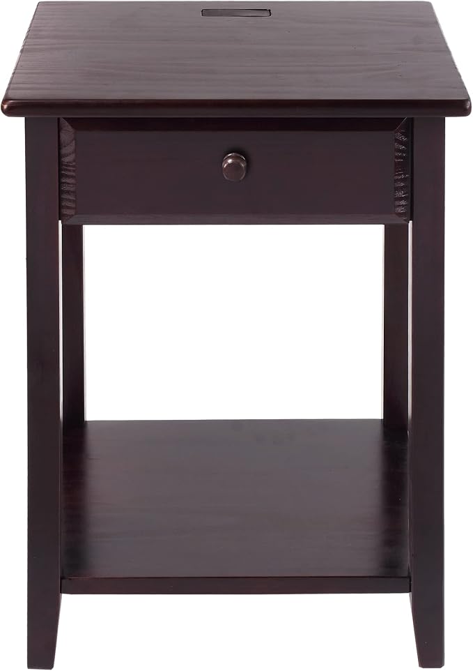 Casual Home Owl Night Stand with USB Port Charging Station and Drawer, 17.5"W x 14.25"D x 24.5"H, Espresso - Image 4