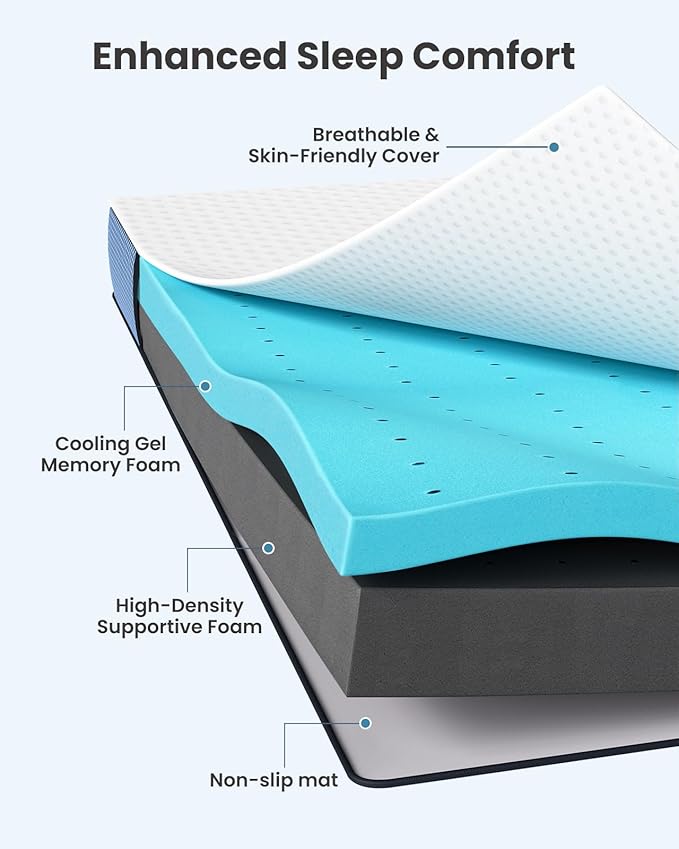 PERLECARE 3 Inch Firm Mattress Topper King Size, Cooling Gel-Infused & Bamboo Charcoal Memory Foam Bed Topper for Pressure Relief, High-Density Mattress Pad with Removable Cover