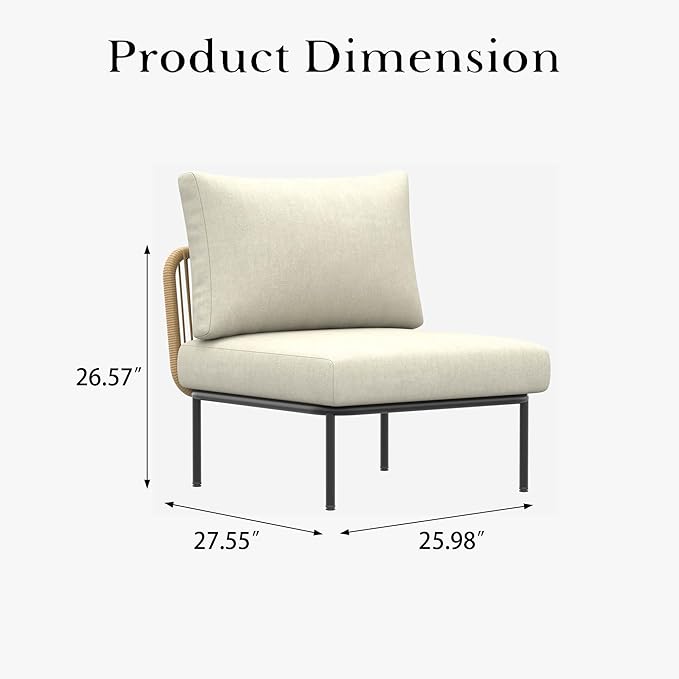 LayinSun 2 Pieces Aluminum Patio Furniture Set, Modern Modular Sectional Middle Chairs and Upgrade Thickness Cushion