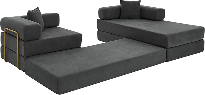 Eafurn L Shaped Convertible Sleeper Sofa Bed King Size Sleeper Sofabed, 7-in-1 DIY Combination Corduroy Folding Mattress Couch with Fixed-Shape Frame, Boneless Floor Sofa Couch