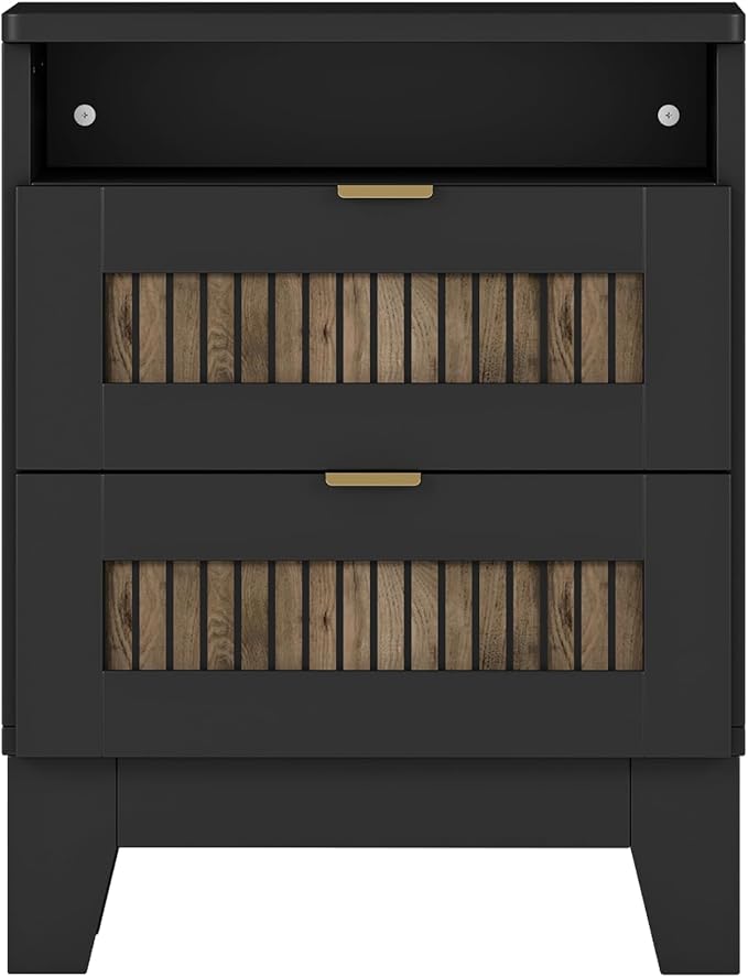 SOFTSEA Farmhouse 4 Piece Queen Size Bedroom Set with Dresser Night Stand, 2 Nightstands and Dresser, 4 Piece Bedroom Furniture Set, Black