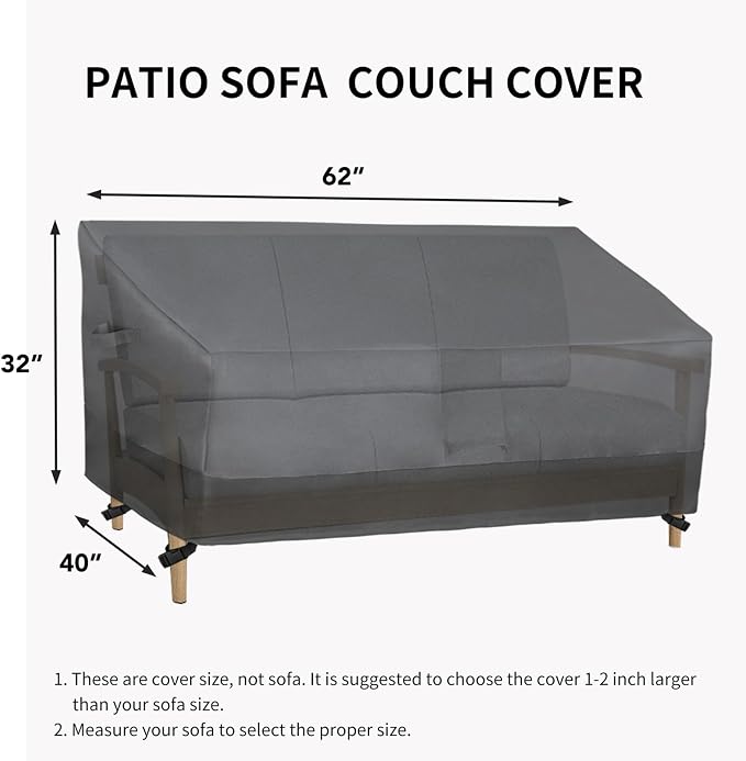 Easy-Going Waterproof Outdoor Couch Cover, Heavy Duty 3-Seater Patio Sofa Cover, Windproof Outdoor Furniture Cover with Air Vent (62Wx40Dx32H inch, Gray/Dark Gray) - Image 6