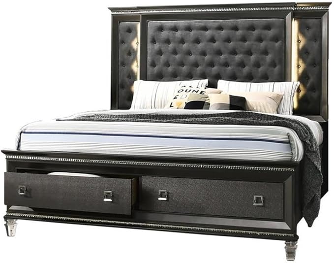 Best Quality Furniture Lavish 3 Piece Gray Bedroom Set with Light up Headboard in California King