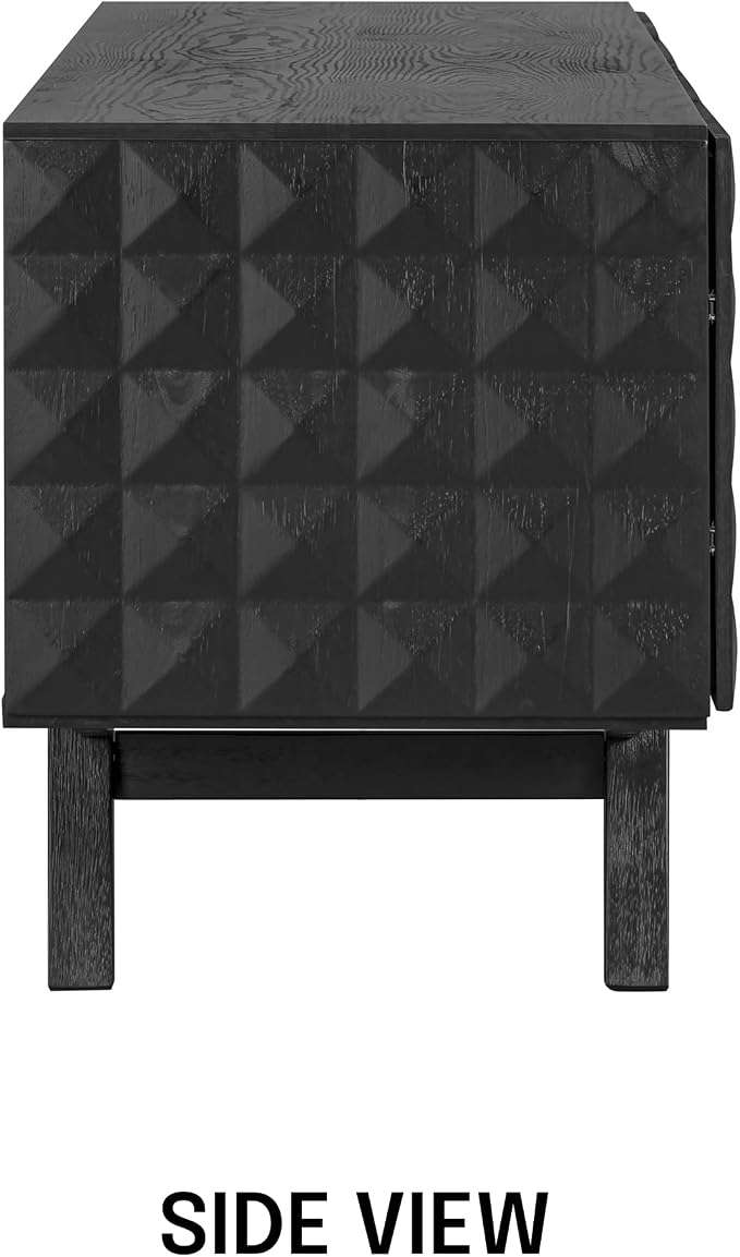 NTC Sapa Mid-Century Modern Solid Wood TV Stand 4-Door Media Console with Carved Geometric Fronts for TVs up to 75", Effortless Assembly, Burnt Black - Image 9