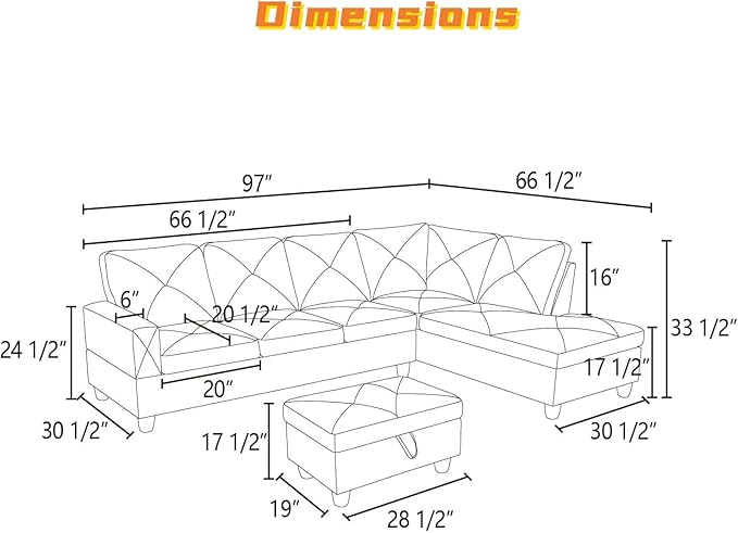 FONTOI L Shaped Sectional Couch with Otttoman, 97" Sectional Sofa for Living Room Flannel Modular Couches with Cup Holders for Bedroom, Apartments, Light Blue