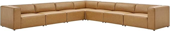 Modway Mingle Vegan Leather 7-Piece Sectional Sofa in Tan