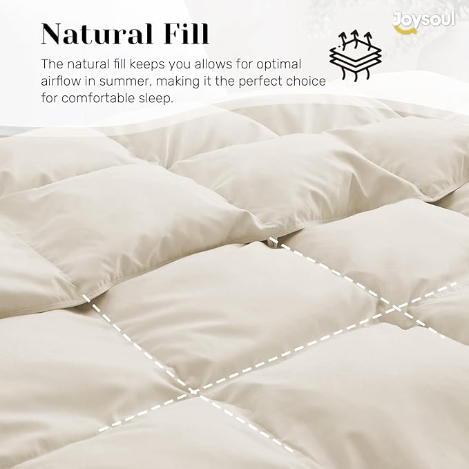 Joysoul Goose Feathers Fiber Comforter - Lightweight Ultra Soft Fabric Cover Breathable White Down Feather Fill, Queen Size Duvet Insert (88" X 88")