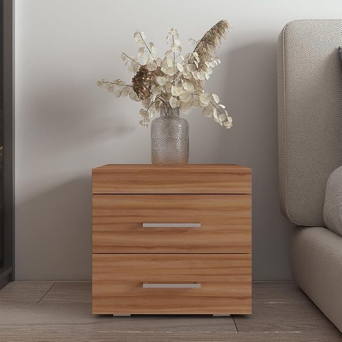 Meble Furniture Perth 2D Nightstand with Two Storage Drawers — Compact Modern Bedside Table — Durable Matte Finish, 18.1 x 15.7 x 21.7 inches — Walnut - Image 4