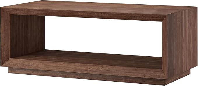 Henn&Hart 48" Rectangular Coffee Table with Open Storage Shelf for Living Room, Family Room, or Office, Medium Walnut