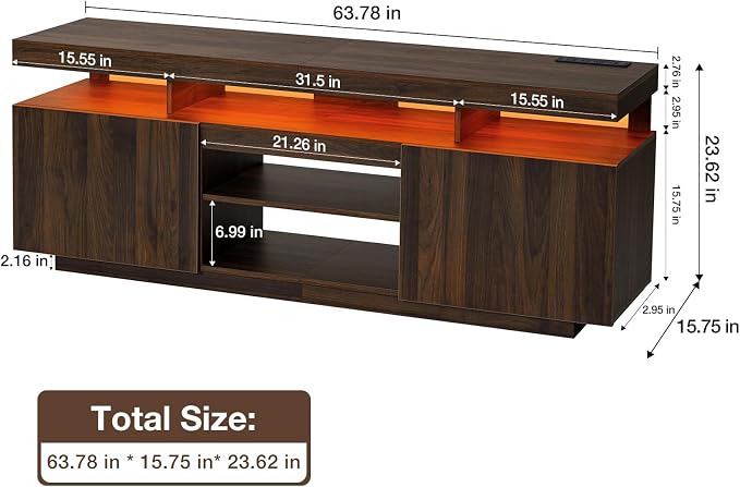HOMMPA 70 Inch LED TV Stand with Power Outlets for 70/65/60/55 inch TV Gaming Entertainment Center with Storage Modern Industrial TV Cabinet Media Console for Living Room Bedroom Walnut - Image 8