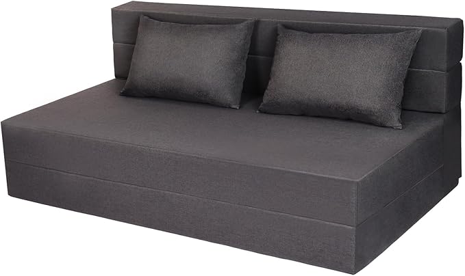 Folding Sofa Bed with Pillow, Foldable Bed Sleeper Chair with Washable Cover, Convertible Sofa Chair, Fold Out Couch,Futon Couch for Living Room, Dorm, Guest Room, Queen Size, Dark Grey