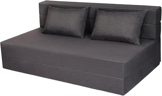Folding Sofa Bed with Pillow, Foldable Bed Sleeper Chair with Washable Cover, Convertible Sofa Chair, Fold Out Couch,Futon Couch for Living Room, Dorm, Guest Room, Queen Size, Dark Grey