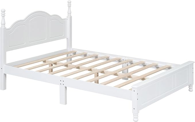 Harper & Bright Designs 3 Pieces Full Bedroom Sets, Wooden Platform Bed with 2 Nightstands, Retro Design Full Bedroom Furniture Sets, Easy to Assemble (White)