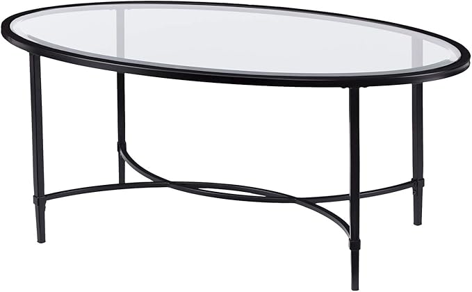 SEI Furniture Quinton Metal/Glass Oval Cocktail Table - Black, 45 in x 25 in x 19 in
