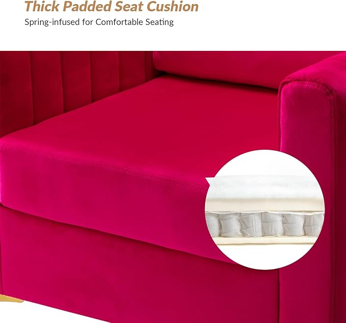 HULALA HOME Velvet Accent Club Chair, Modern Velvet Armchair with Gold Metal Legs Upholstered Barrel Leisure & Reading Armchair, Fuchsia