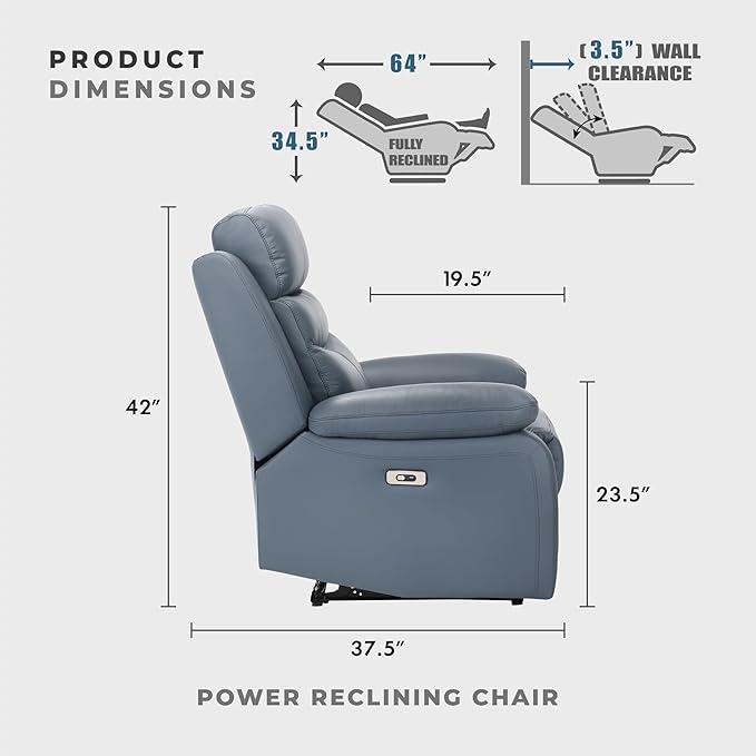 Lexicon Recliner Chair Living Room Leather Match Reclining Sofa Chair, Home Theater Seating, Wall Hugger Recliner, Power Recliner Sofa Chair for Living Room/Office/Apartment, Blue