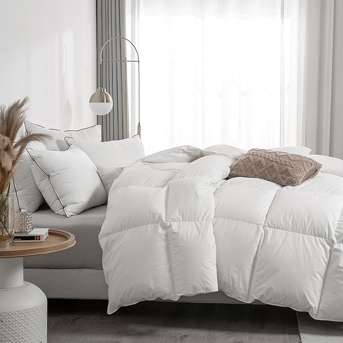 APSMILE Heavyweight Feather Down Comforter Twin Size - 100% Organic Cotton Quilted Thicker Winter Warmest Duvet Insert for Colder Weather/Sleepers (68x90, Ivory White)