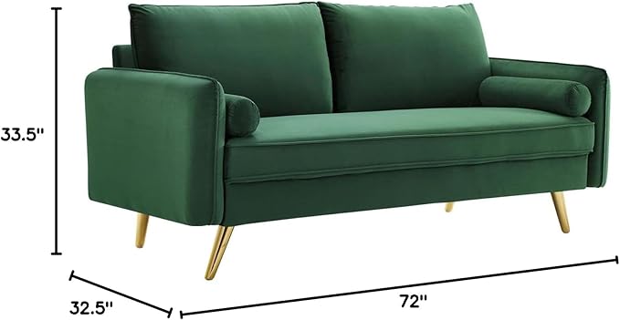 Modway Revive Modern Performance Velvet & Metal Sofa in Emerald Green/Gold
