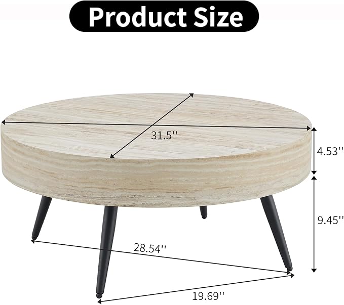 31.5" Modern Round Coffee Table,Small Coffee Tables Center Table with Metal Legs Wood Mars Marble-Patterned Tabletop for Living Room Office Apartment,Easy to Assemble, Wood Mars Marble