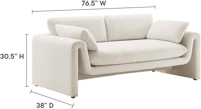 Modway EEI-6381-IVO Waverly Boucle Fabric Sofa, Ivory