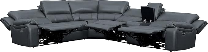 Lexicon Pfeiffer 6-Piece Modular Power Reclining Sectional Sofa, Dual-End Recliner, Gray