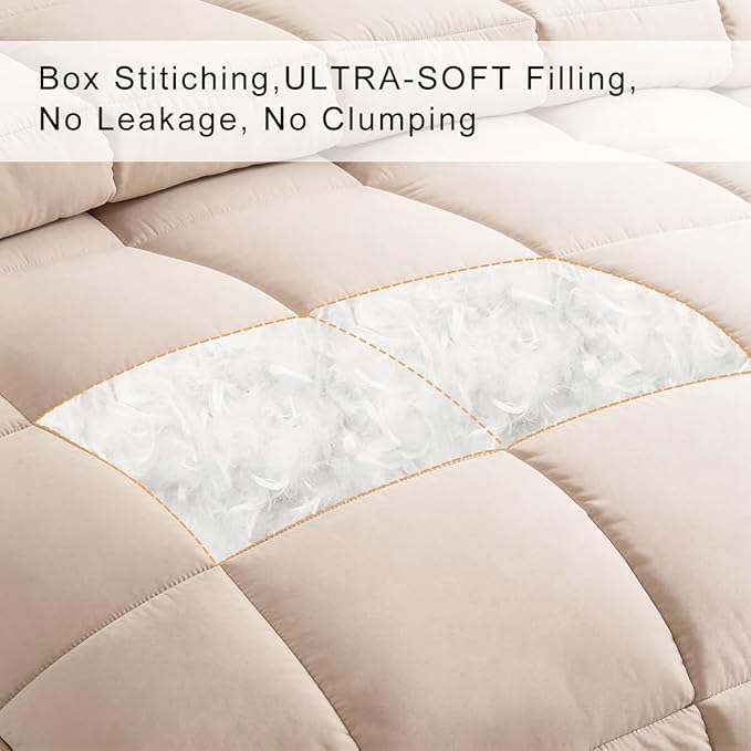 COHOME Premium Full Size Comforter, All-Season Quilted Down Alternative Duvet Insert, Luxury Hotel GentleSoft Comforter with Anti-Clump Tech & 8 Tabs - Reversible - Beige 82x86 inches