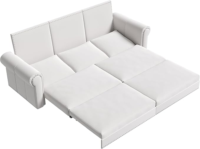 Eafurn 93.7" King Size Pull Out Sofa Bed, 3-in-1 Convertible Sleeper Sofa Couch Bed with Nailhead Decor and Rolled Arms, Velvet Oversized Chesterfield Loveseat Chaise Lounge