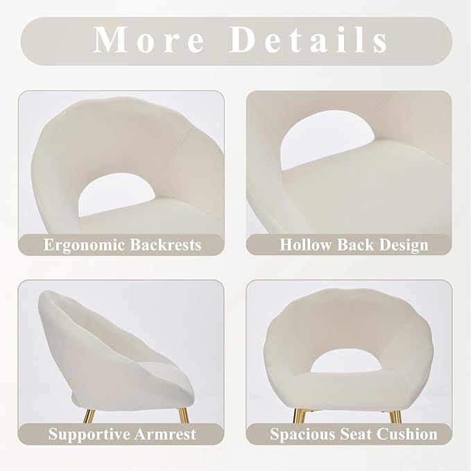 Modern Vanity Chair, Living Room Chair with Gold Metal Legs,Velvet Dining Chair, Comfy Accent Chair for Makeup Room, Waiting Room, Dressing Room, Bedroom, Dining Room, Home Office (2, Beige)