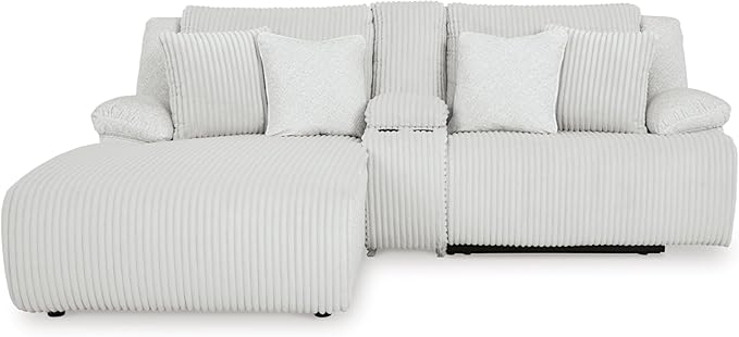 Signature Design by Ashley Top Tier Casual L-Shaped Left-Arm Facing 3-Piece Reclining Sectional Sofa with Chaise, Console Storage and 4 Accent Pillows, White