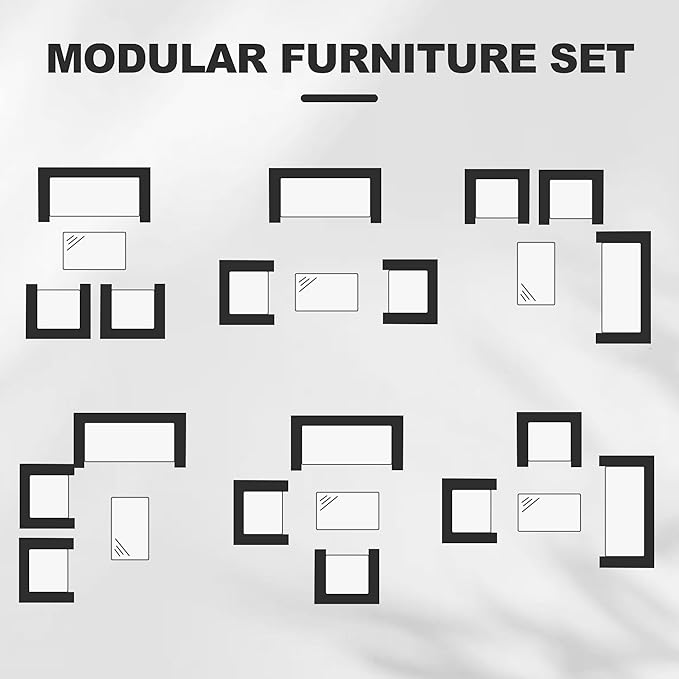 GarveeLife 4 Pieces Patio Furniture Set, Rattan Outdoor Furniture with Upholstered Sofa, 2 Chairs and Coffee Table, Conversation Bistro Set for Garden, Backyard, Porch, Black and Beige