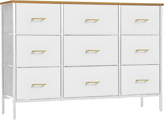 VASICAR Wide TV Stand Modern TV Console, 9 Drawers Dresser for Bedroom, Fabric Storage Cabinet, Chest of Drawers for Closet, Nursery, Living Room（Classic White） by VASICAR
