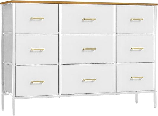 VASICAR Wide TV Stand Modern TV Console, 9 Drawers Dresser for Bedroom, Fabric Storage Cabinet, Chest of Drawers for Closet, Nursery, Living Room（Classic White） by VASICAR