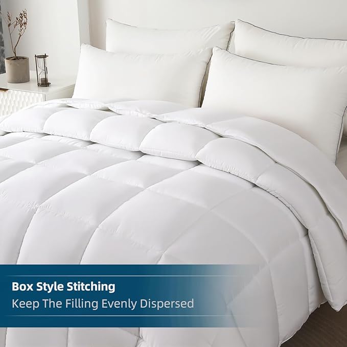 Oversized King Comforter 120x98, Extra Large Super King, Spring Lightweight Soft Quilted Down-Alternative Duvet Insert, Fluffy Breathable Microfiber with 8 Corner Tabs, All Season Bedding White