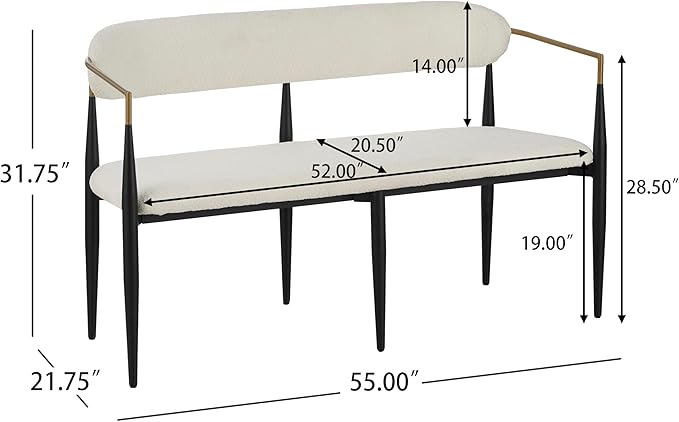 Christopher Knight Home Names Modern Metal Loveseat, Living Room Boucle Fabric Upholstered Settee, Curved Open Backrest 2-Seater Sofa, Cozy Couch for Bedroom/Apartment/Home Office, Black+ Gold + Beige