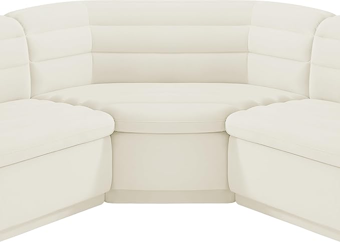 Meridian Furniture 194Cream-Sectional Cascade Collection Modern | Contemporary Modular Sectional with Soft Cream Velvet Fabric, Deep Channel Tufting, Curved Arms, 148" W x 80" D x 28" H, Cream