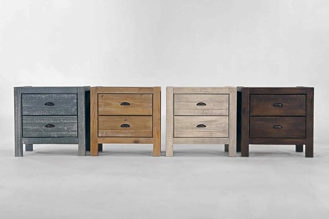Grain Wood Furniture Montauk 2-Drawer Bedside Nightstand, Solid Wood with Driftwood Finish - Image 7