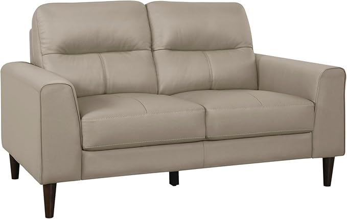 Lexicon 3 Piece Living Room Furniture Sets,Top Grain Leather Match Living Room Sofa Set, Track Arms, Solid Wood Legs, Comfy Couches Including Chair, Loveseat & Sofa, 3 Pieces, Latte