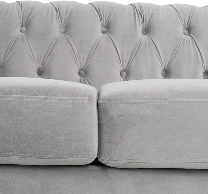 LEVNARY Three-Seat Velvet Sofa, Large Sofa Classic Tufted Chesterfield Settee Modern 3 Seater Couch Furniture with Tufted Back for Living Room, Dark Grey
