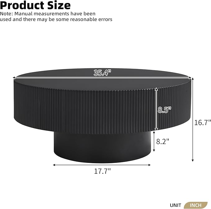 Merax Modern 35.4 Inch Round Large Coffee Table with Sturdy Base, Wood Center Table with 6.8" Thick Tabletop for Living Room Reception Room, Easy Assemble, Black