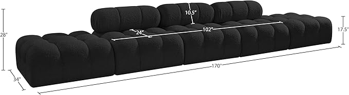 Meridian Furniture 611Black-S170A Ames Collection Modern | Contemporary Modular Sectional with Rich Black Boucle Fabric, Modular to Create Infinite Configurations, 170" W x 34" D x 28" H, Black