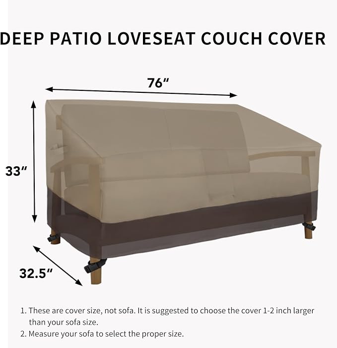 Easy-Going Heavy Duty 2-Seater Patio Couch Cover - Windproof Outdoor Furniture with Air Vent (76Wx32.5Dx33H inch, Camel/Dark Brown) - Image 6