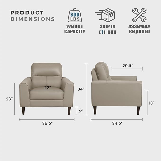 Lexicon Leather Match Accent Chair, Modern Sofa Armchair, Oversized Seat, Solid Wood Legs,Top Grain Leather Lounge Chair for Living Room, Bedroom, Office, Apartment, Waiting Room, Latte