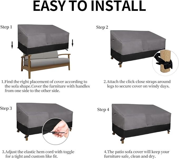 Easy-Going Waterproof Outdoor Loveseat Cover, Heavy Duty 2-Seater Patio Couch Cover, Windproof Outdoor Furniture Cover with Air Vent (76Wx32.5Dx33H inch, Gray/Black) - Image 7