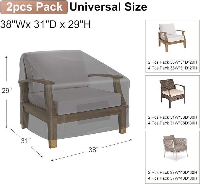 Mrrihand Patio Chair Covers Outdoor Furniture Covers Waterproof Lounge Deep Seat Cover Heavy Duty Lawn Patio Furniture Covers 2 Pack - 38W x 31D x 29H inch - Image 2