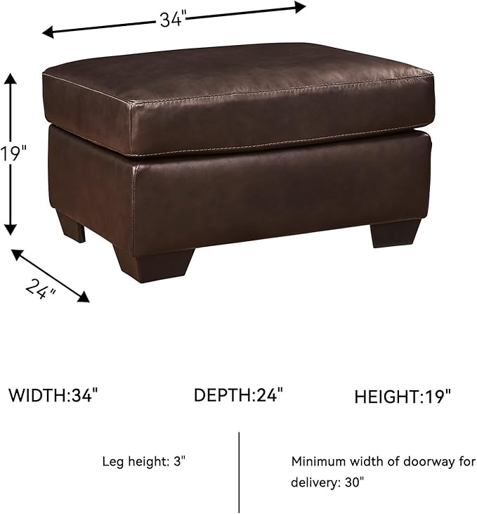 Signature Design by Ashley Santorine Classic Leather Match Rectangular Ottoman for Living Room, Dark Brown