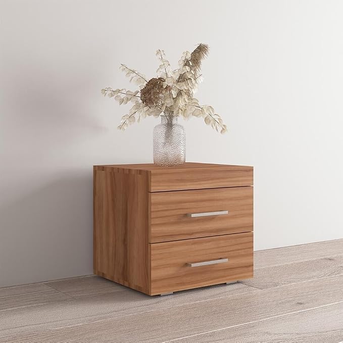 Meble Furniture Perth 2D Nightstand with Two Storage Drawers — Compact Modern Bedside Table — Durable Matte Finish, 18.1 x 15.7 x 21.7 inches — Walnut by Unknown