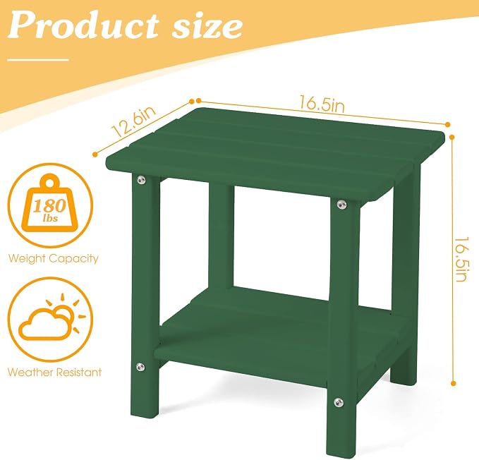 Apolimi Adirondack Outdoor Side Table, 2-Tier Sturdy Patio End Table Weather Resistant, 16.5" Solid Side Table for Patio, Pool, Porch - Image 3