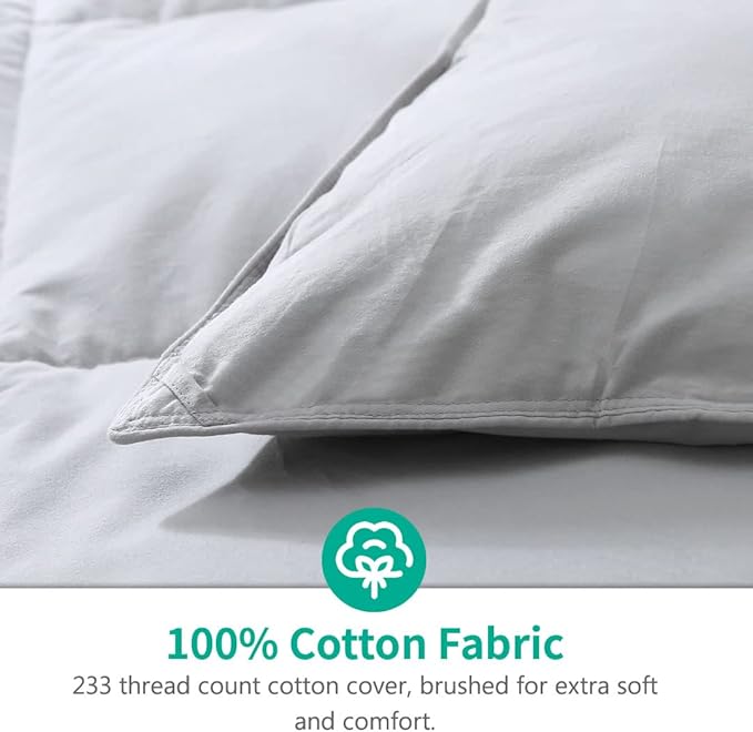 APSMILE Gray Feather Down Comforter California King, Organic All-Seasons Duvet Insert, 100% Cotton Quilted Medium Warm Bed Comforter (104x96, Cloud Grey)